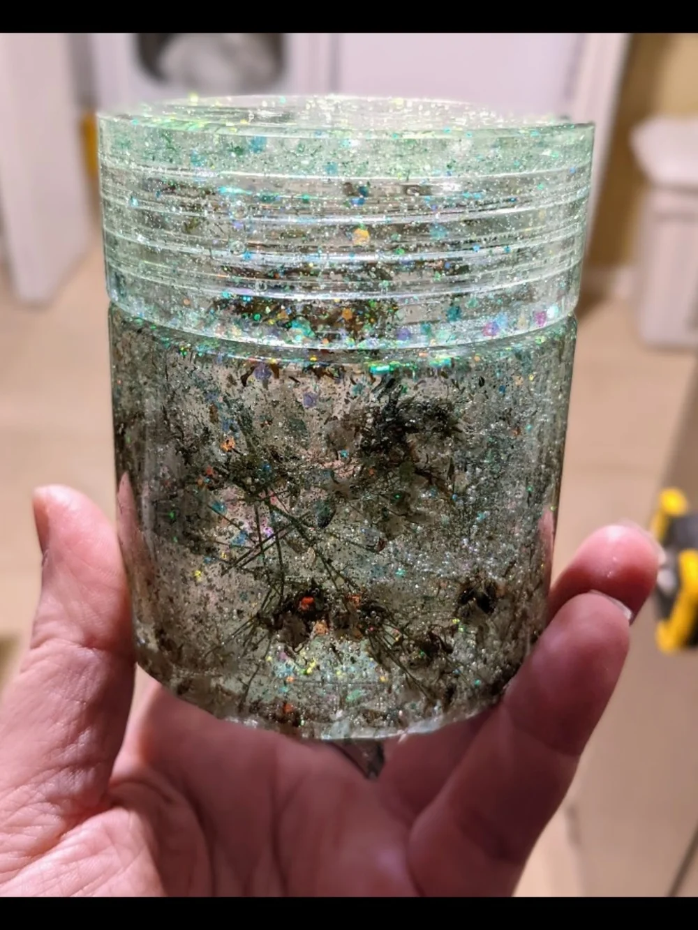 Lightly Colored Glitter Resin Jar with Iridescent Sparkle